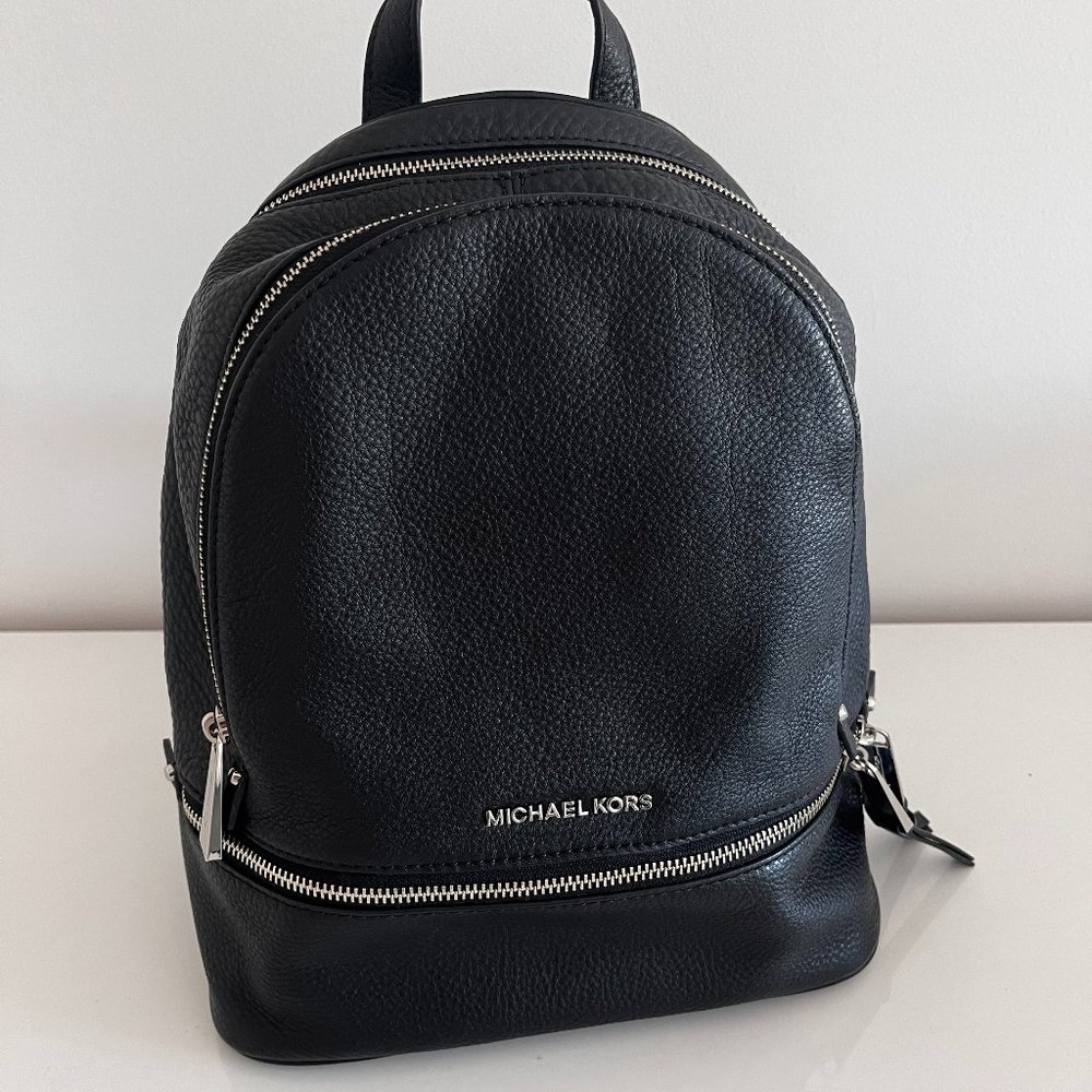 Michael Kors Medium Rhea Backpack Black and Silver